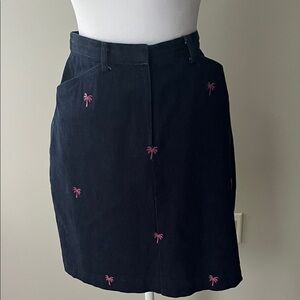 Bamboo Traders Petite Navy Denim Skirt with Pink Palm Tree Embroidery 8P